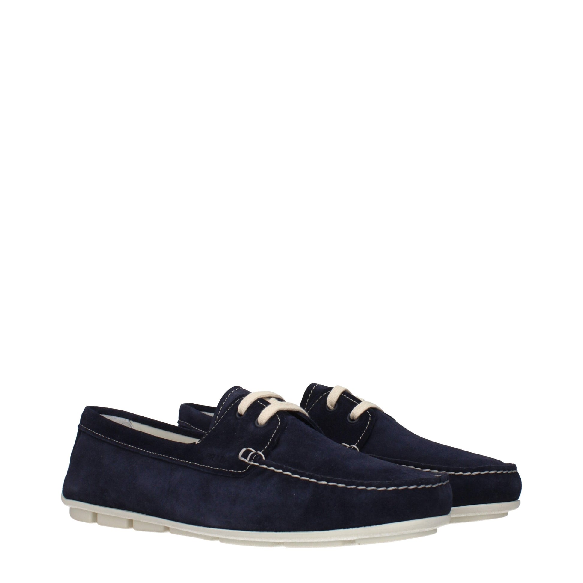 Prada Loafers Uomo in Suede Blu con Logo Laterale