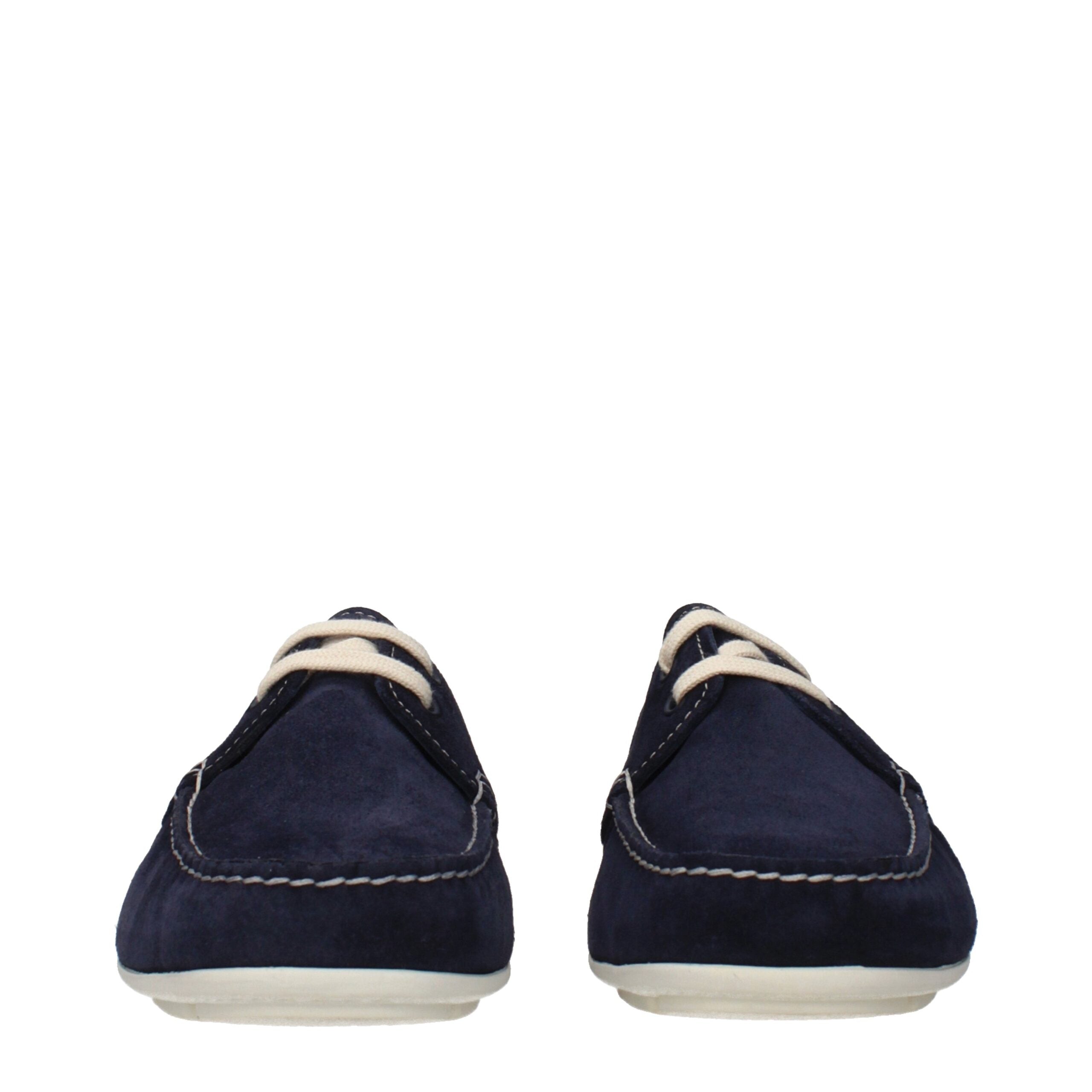 Prada Loafers Uomo in Suede Blu con Logo Laterale