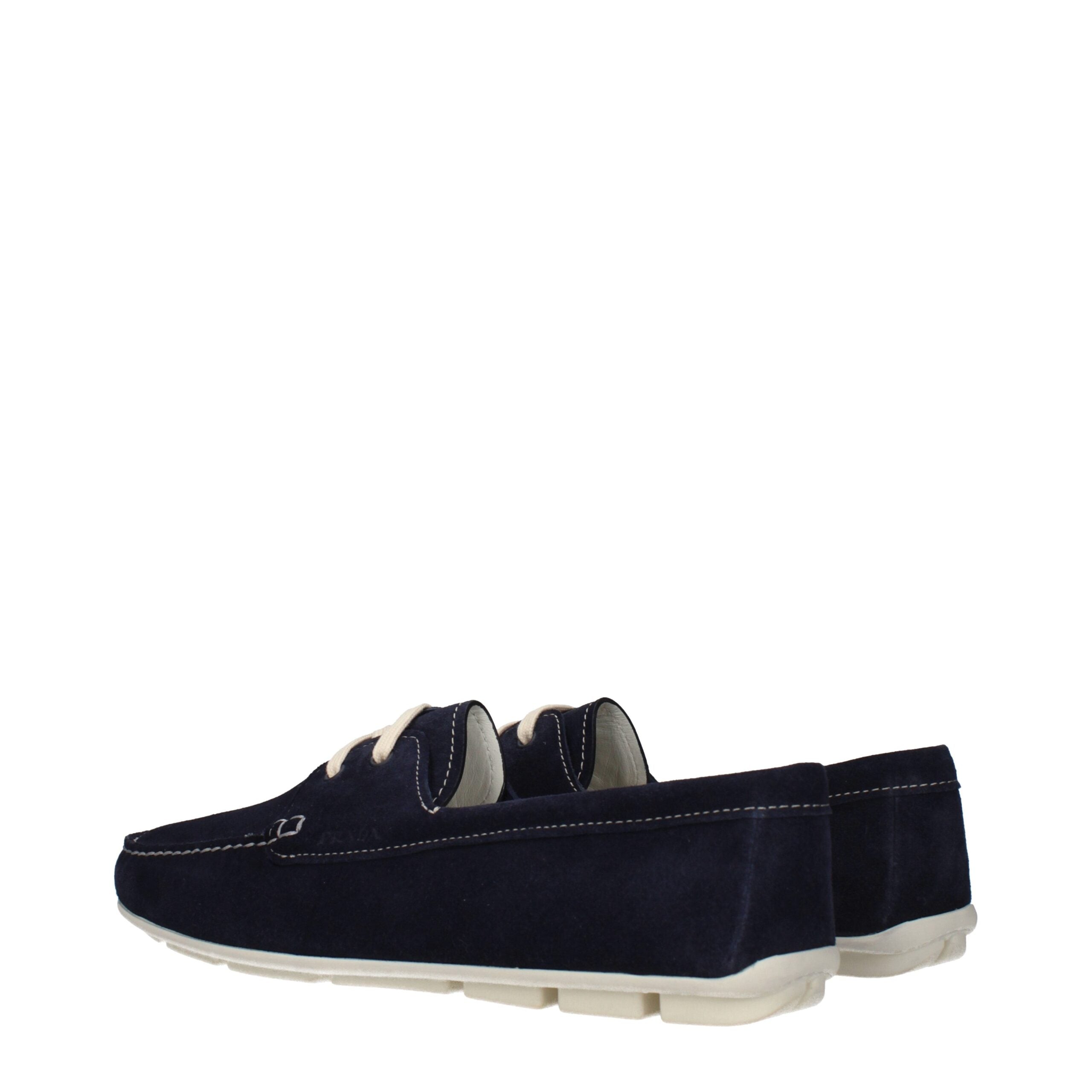Prada Loafers Uomo in Suede Blu con Logo Laterale