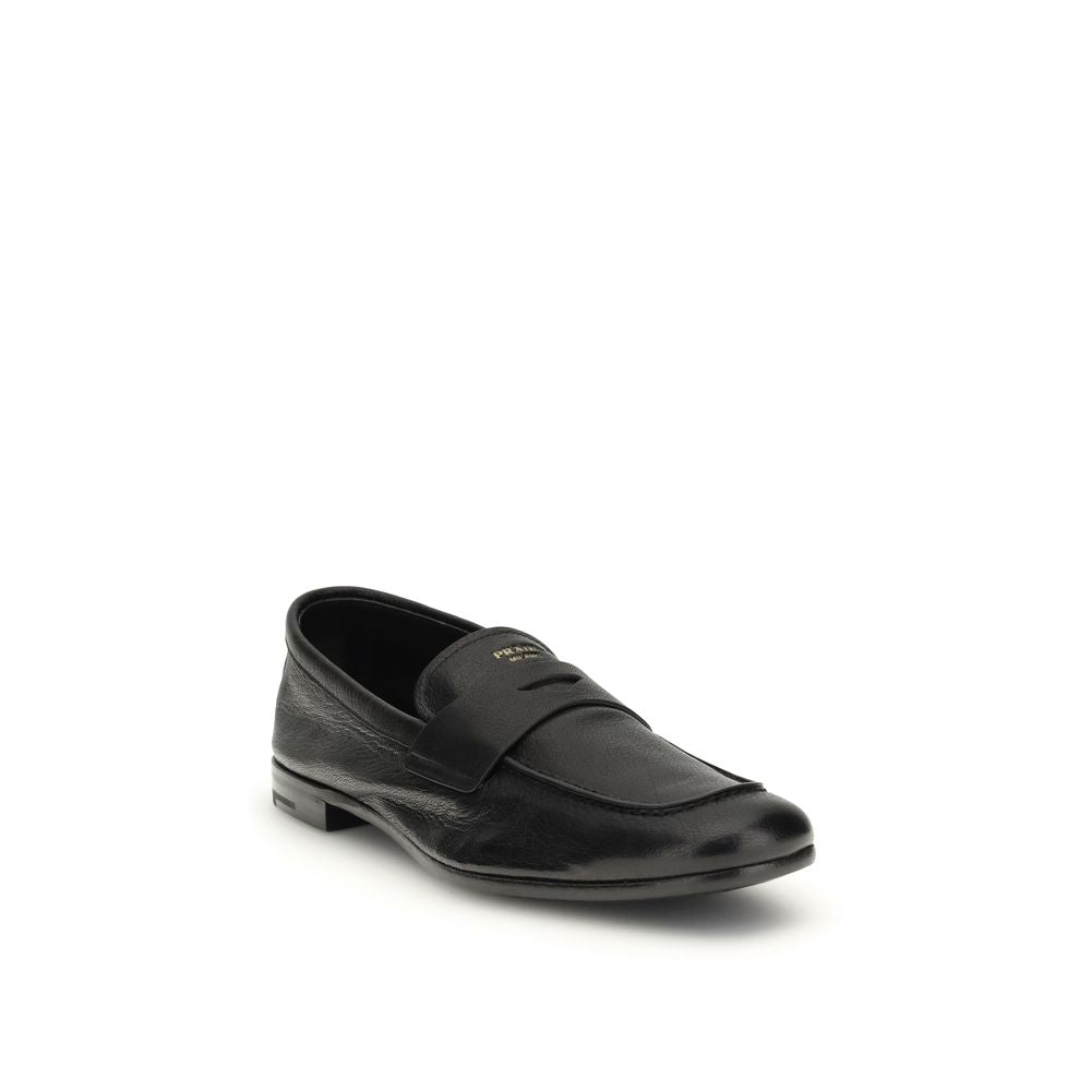 Prada Mocassini Uomo in Pelle di Vitello Nera Suola in Gomma