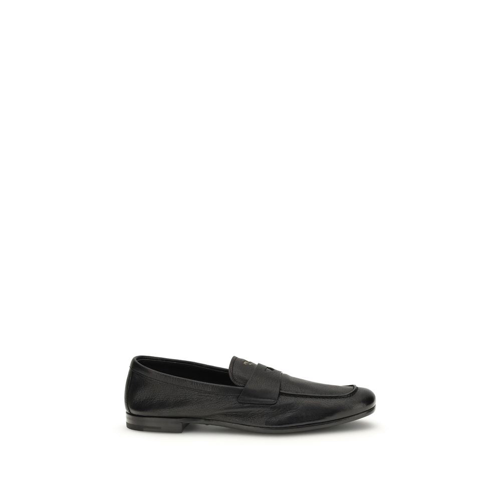 Prada Mocassini Uomo in Pelle di Vitello Nera Suola in Gomma