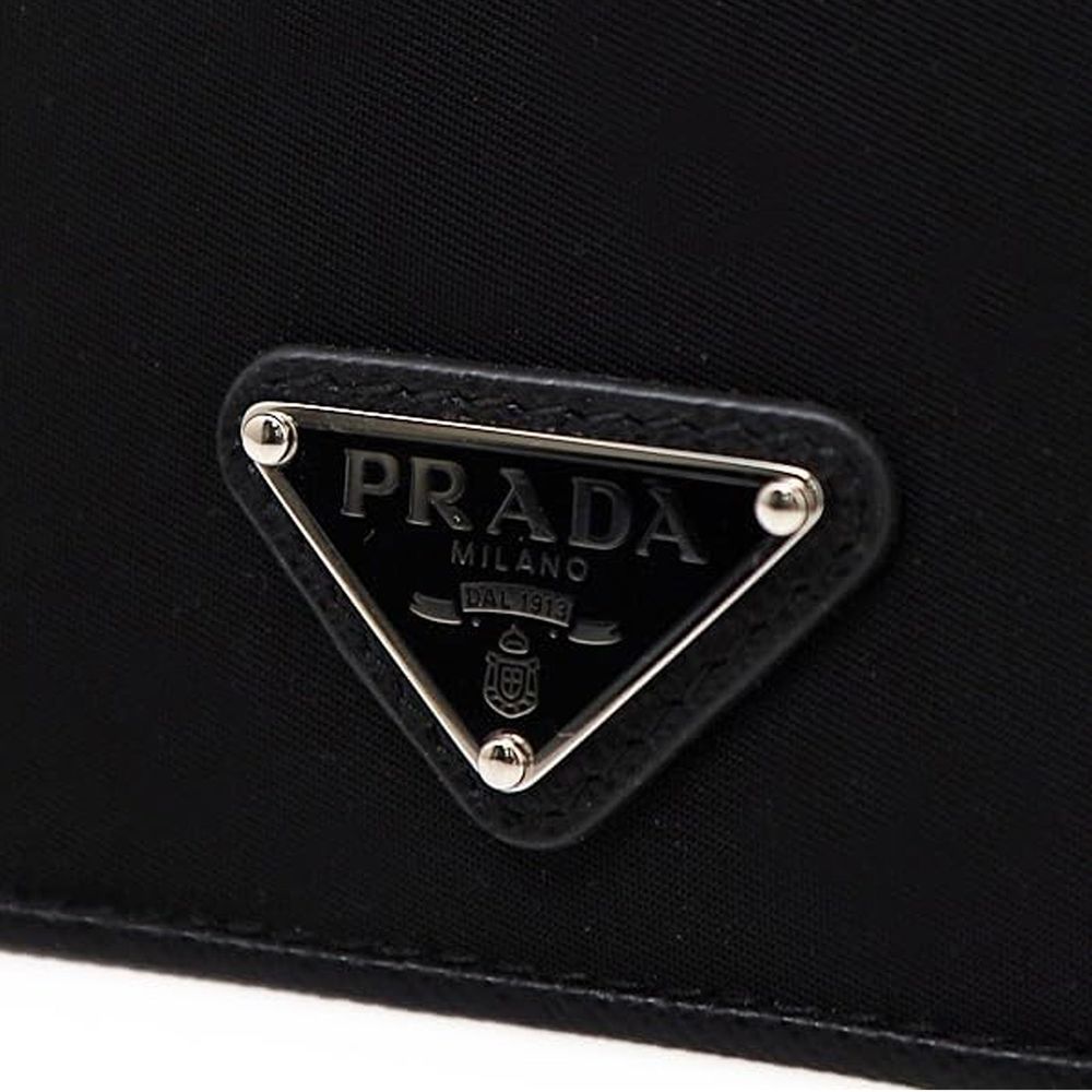 Prada Porta Carte in Nylon Nero Logo Triangolo Smaltato