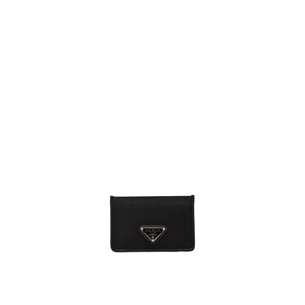Prada Porta Carte in Nylon Nero Logo Triangolo Smaltato