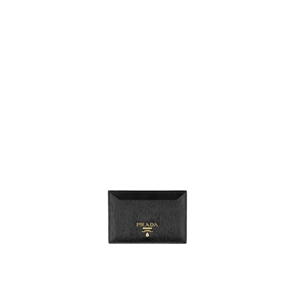 Prada Porta Carte in Pelle di Vitello Nera (Logo Lettering)