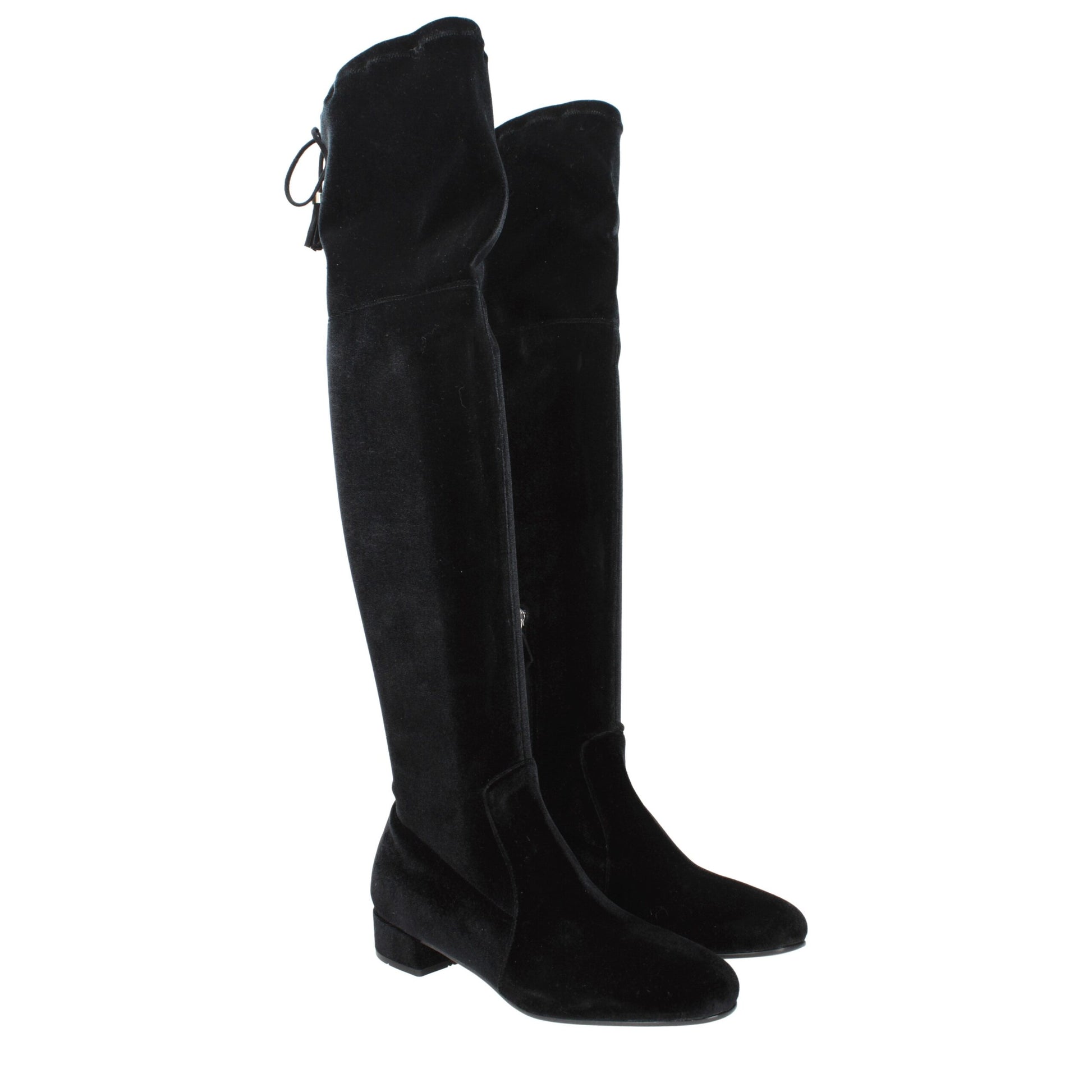 Prada Stivali Over The Knee Neri in Velluto con Frange