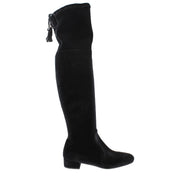 Prada Stivali Over The Knee Neri in Velluto con Frange