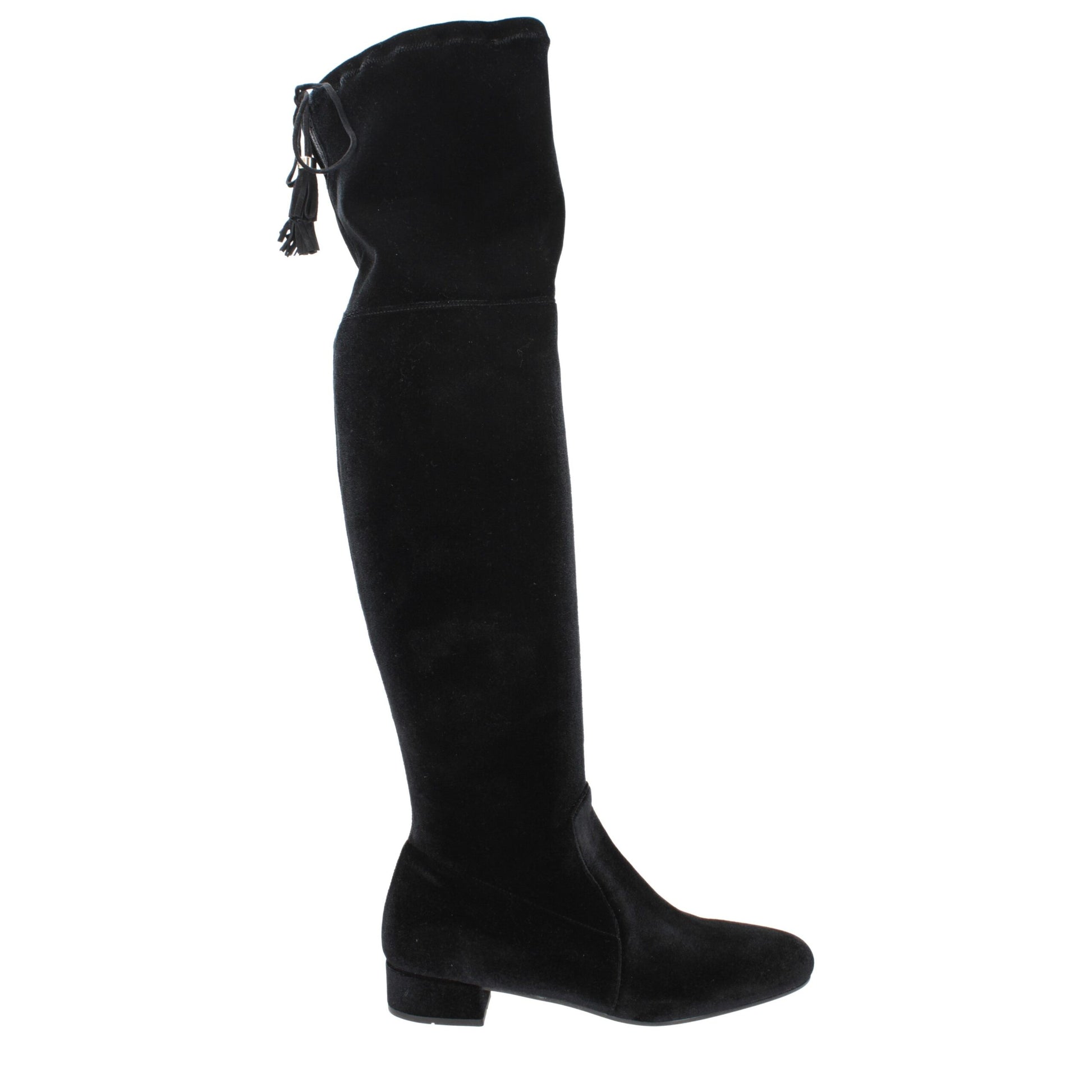 Prada Stivali Over The Knee Neri in Velluto con Frange