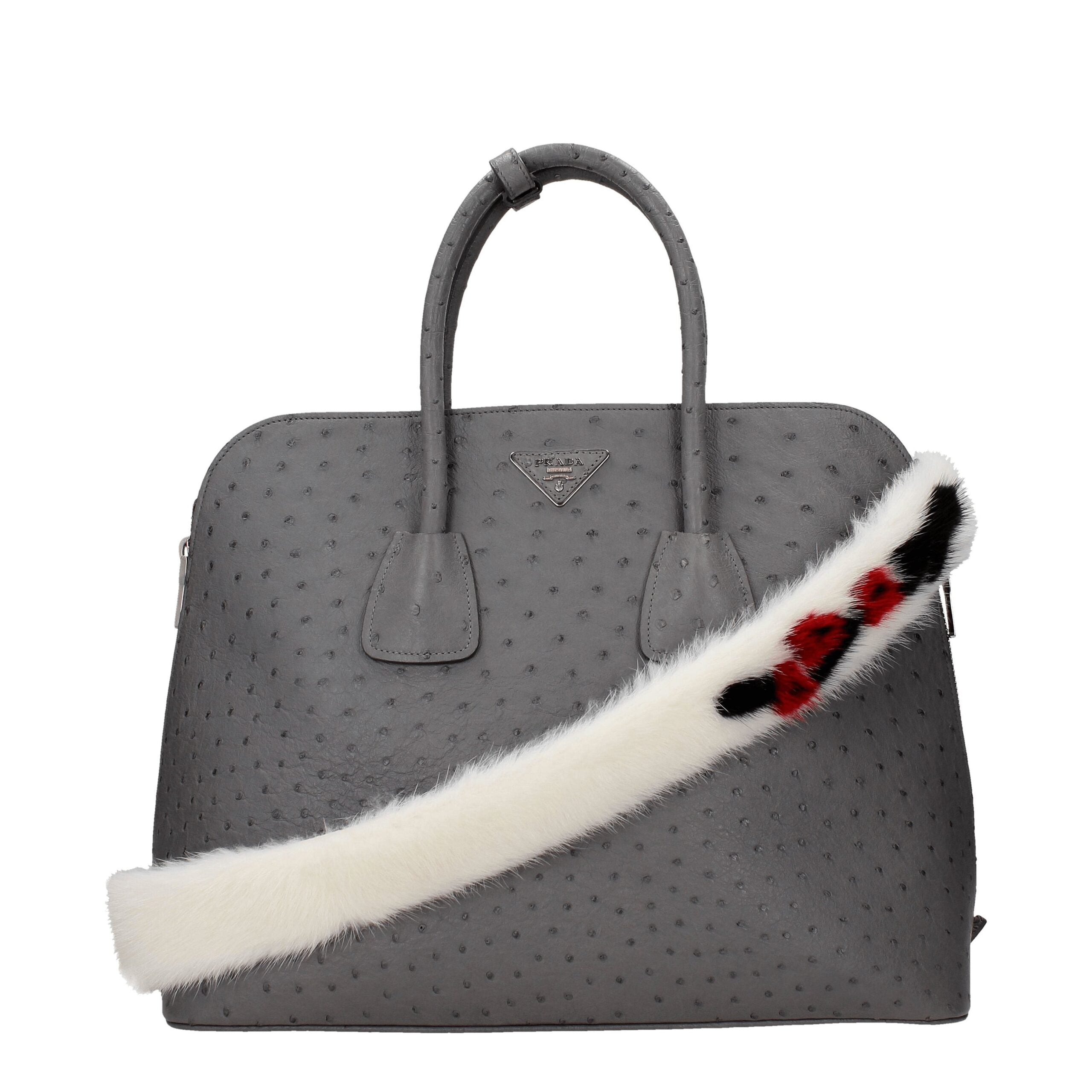 Prada Tracolla in Pelle Bianca/Nera con Intarsio (4x80 cm)