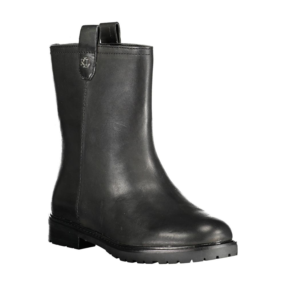 Ralph Lauren Black Leather Women Ankle Boot