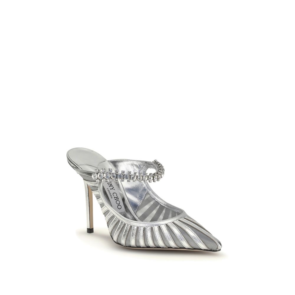 Sabot Jimmy Choo Bing 100 Tessuto Metallico Argento Cristalli