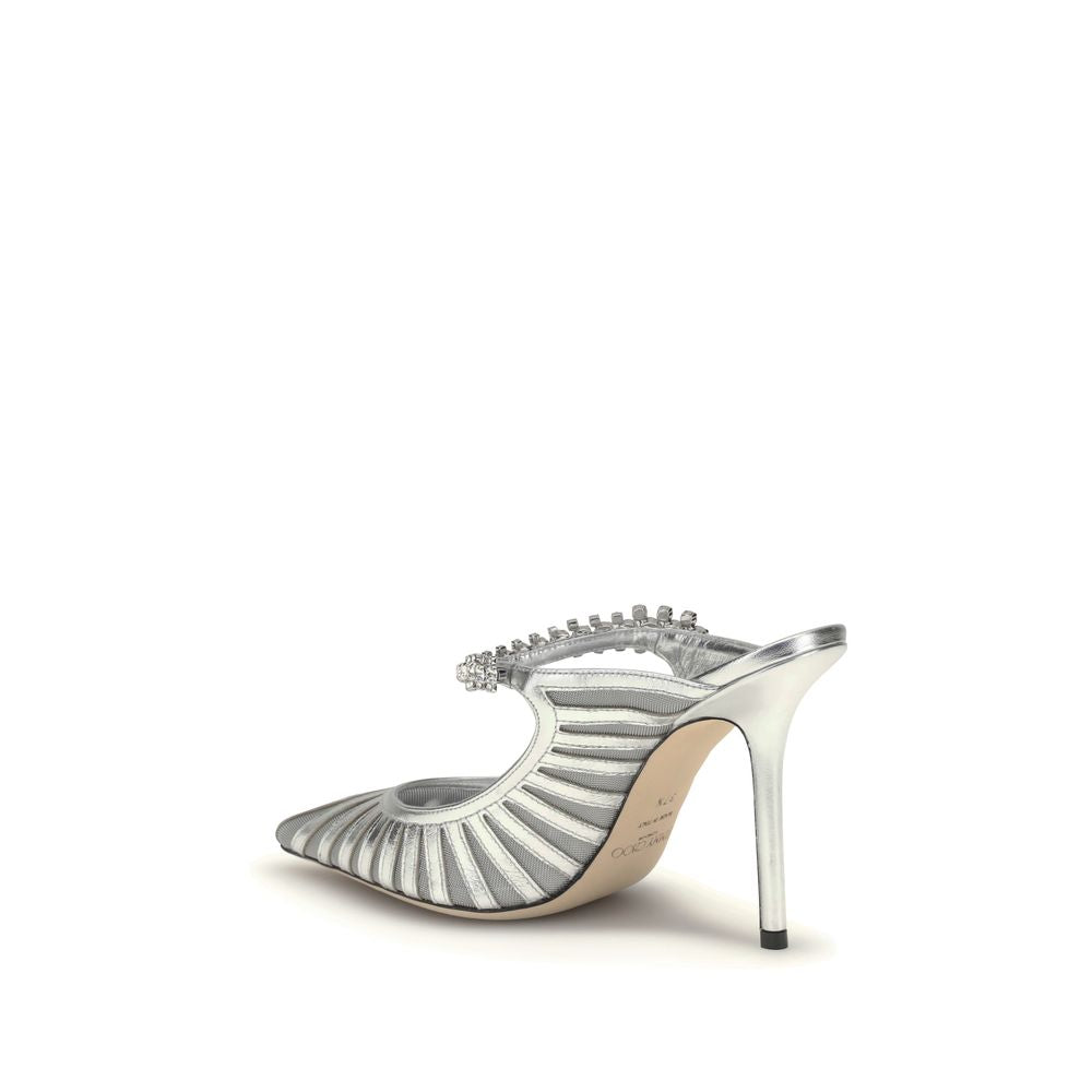 Sabot Jimmy Choo Bing 100 Tessuto Metallico Argento Cristalli