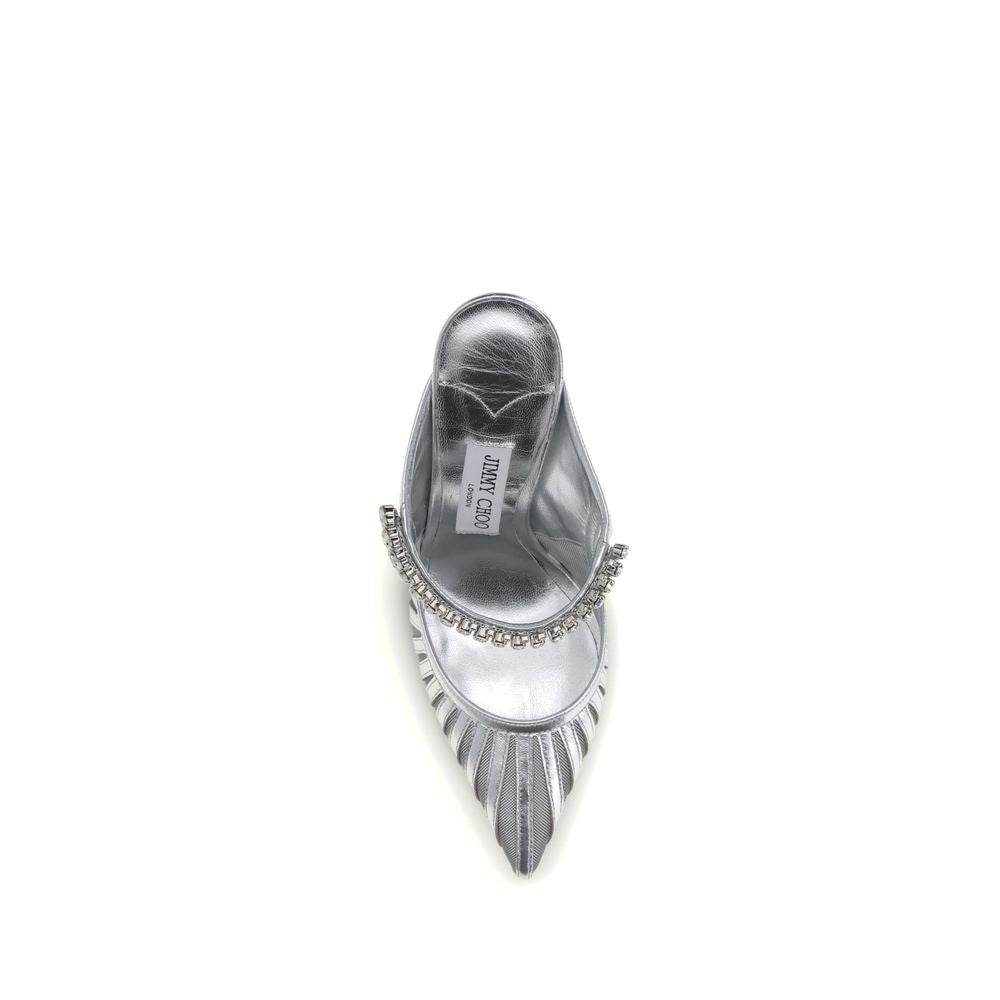 Sabot Jimmy Choo Bing 100 Tessuto Metallico Argento Cristalli