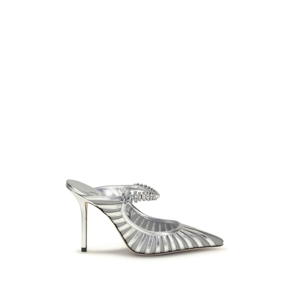 Sabot Jimmy Choo Bing 100 Tessuto Metallico Argento Cristalli