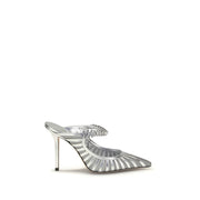 Sabot Jimmy Choo Bing 100 Tessuto Metallico Argento Cristalli