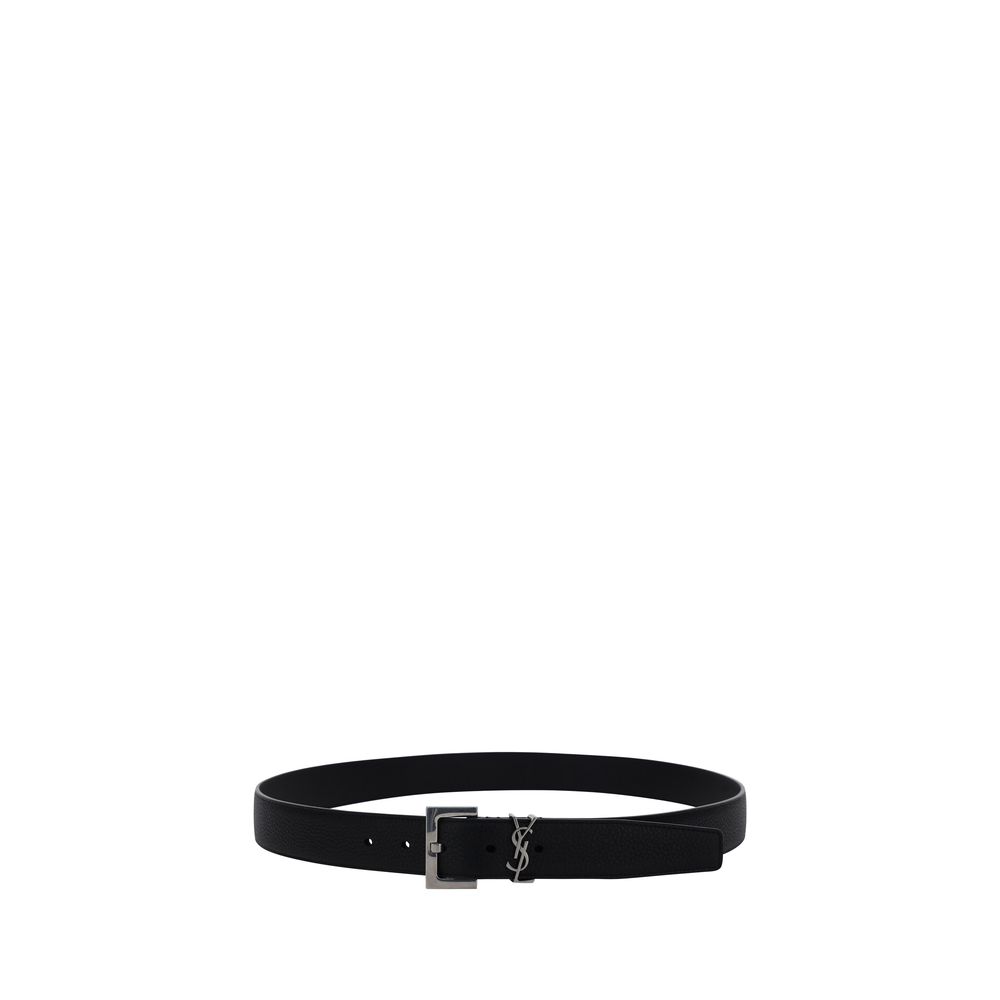 Saint Laurent Cintura Nera in Pelle con Loop Logo YSL