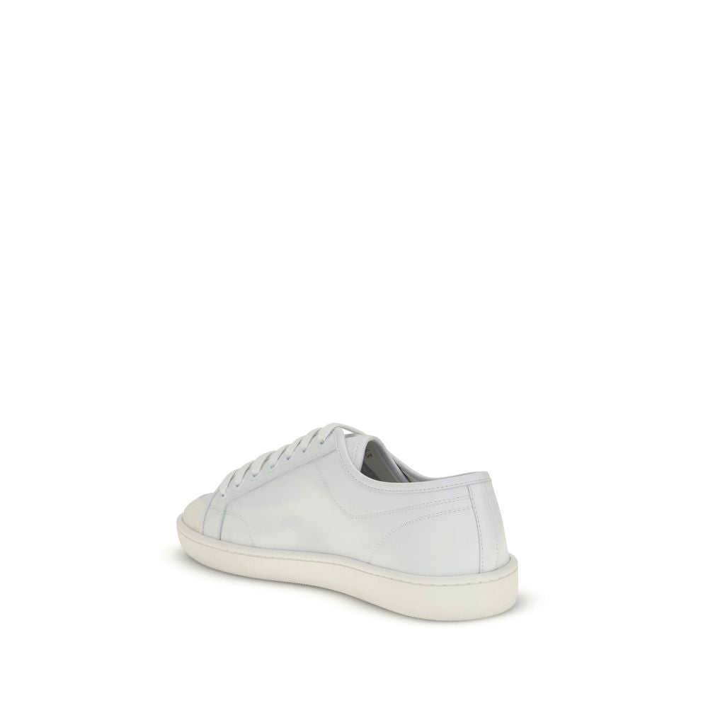 Saint Laurent Gym Sneakers Basse Bianche in Pelle con Firma Oro