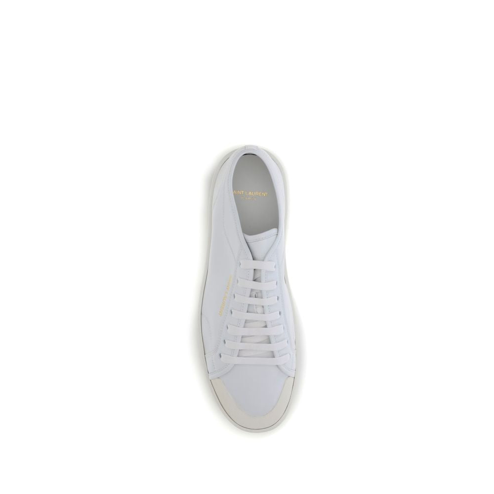 Saint Laurent Gym Sneakers Basse Bianche in Pelle con Firma Oro