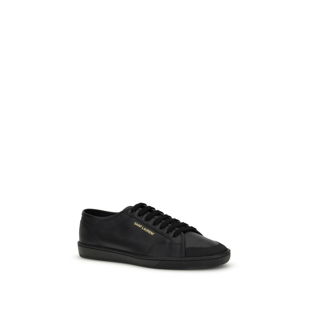 Saint Laurent Gym Sneakers Basse Nere in Pelle con Firma Oro
