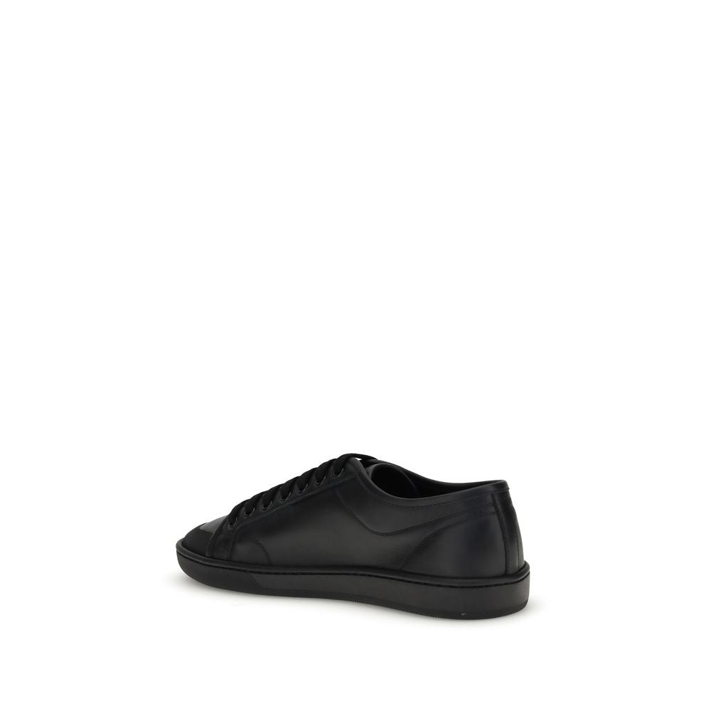 Saint Laurent Gym Sneakers Basse Nere in Pelle con Firma Oro