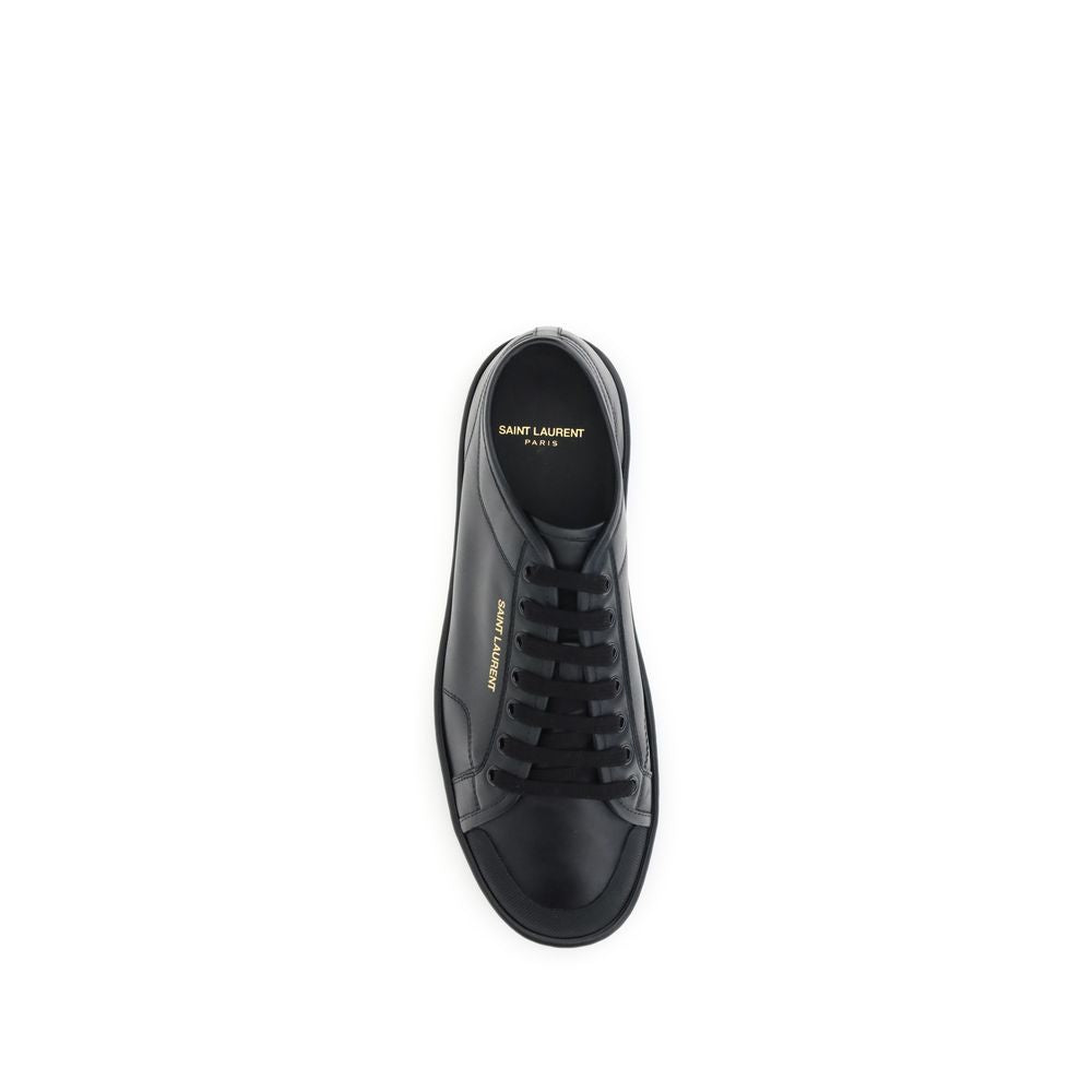 Saint Laurent Gym Sneakers Basse Nere in Pelle con Firma Oro