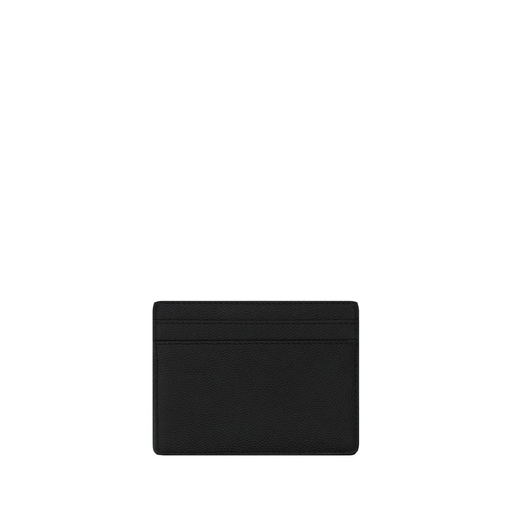 Saint Laurent Porta Carte in Pelle Nera Grain De Poudre SS26