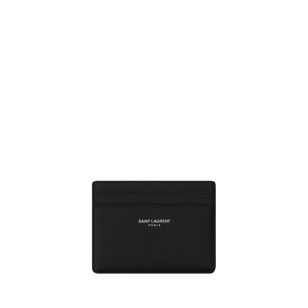 Saint Laurent Porta Carte in Pelle Nera Grain De Poudre SS26