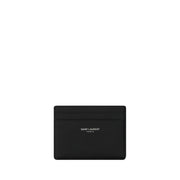 Saint Laurent Porta Carte in Pelle Nera Grain De Poudre SS26