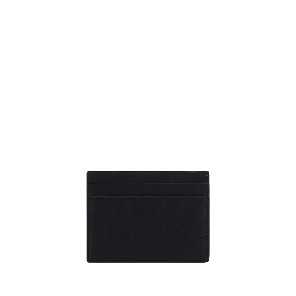 Saint Laurent Portacarte Nero in Pelle d'Agnello con Placca Logo