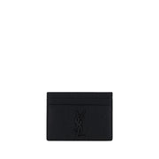 Saint Laurent Portacarte Nero in Pelle d'Agnello con Placca Logo