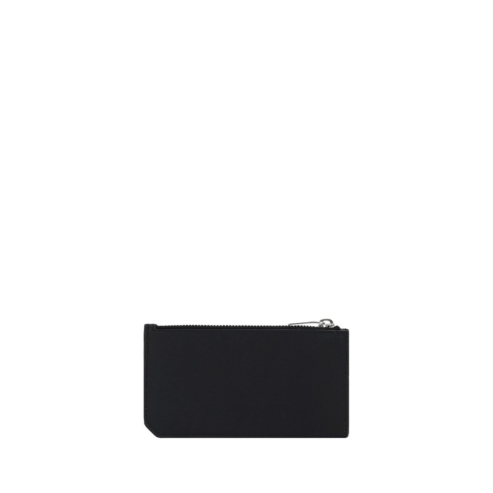 Saint Laurent Portacarte Nero in Pelle di Vitello con Zip