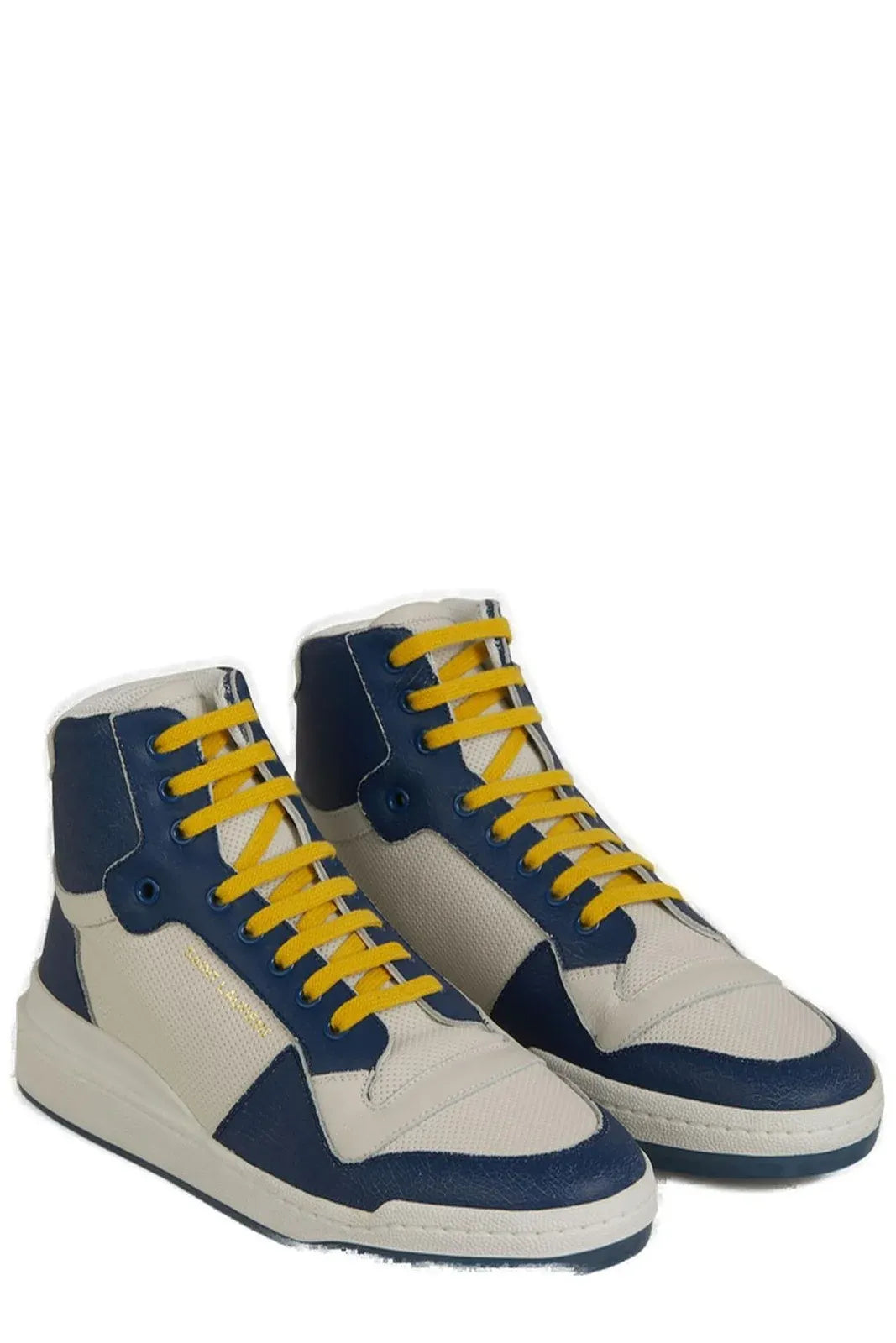 Saint Laurent Sneakers Mid-Top Blu in Pelle di Vitello con Logo