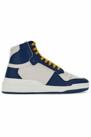 Saint Laurent Sneakers Mid-Top Blu in Pelle di Vitello con Logo
