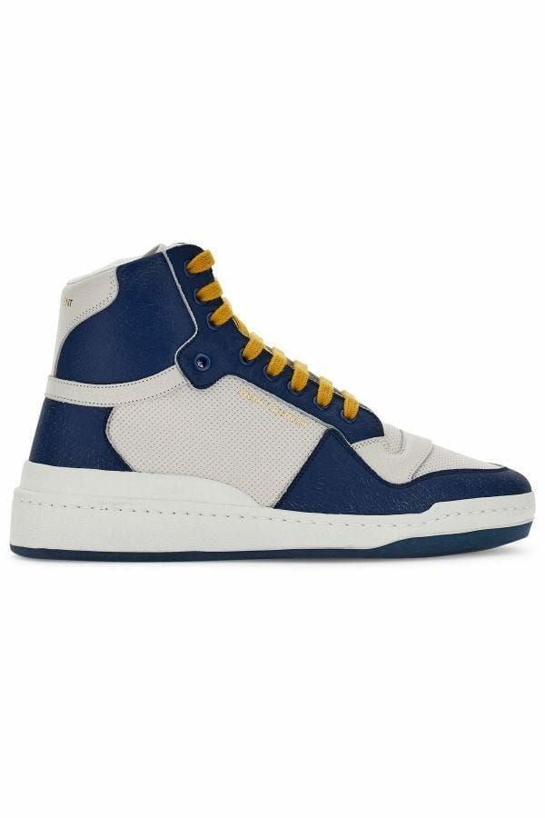 Saint Laurent Sneakers Mid-Top Blu in Pelle di Vitello con Logo