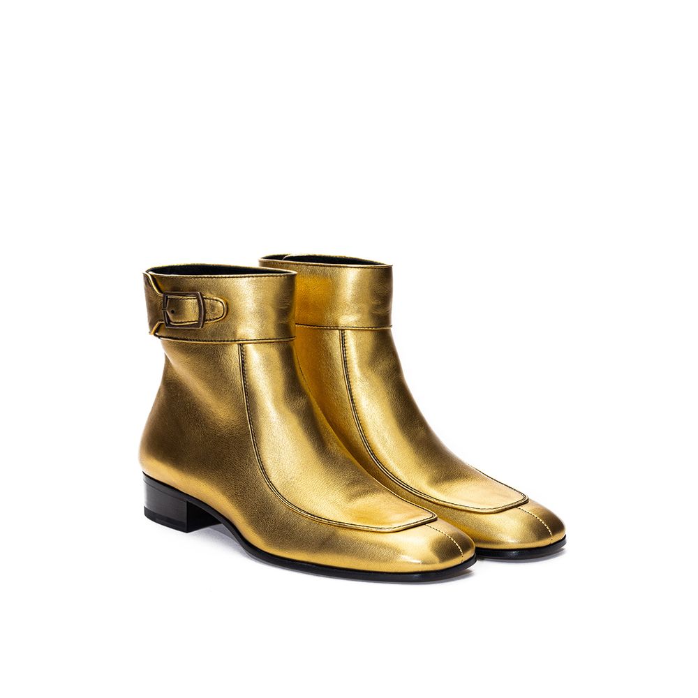 Saint Laurent Stivaletti Oro in Pelle con Punta Quadrata e Tacco 3 cm