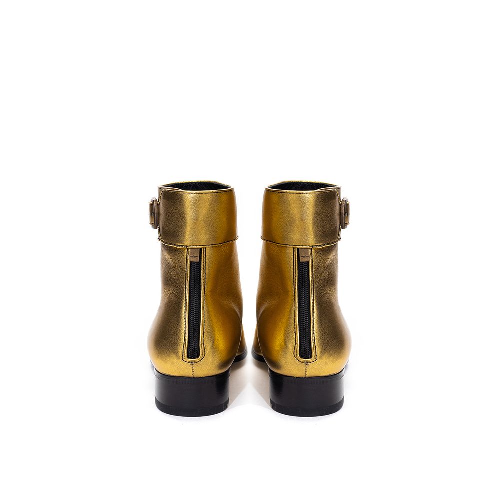 Saint Laurent Stivaletti Oro in Pelle con Punta Quadrata e Tacco 3 cm