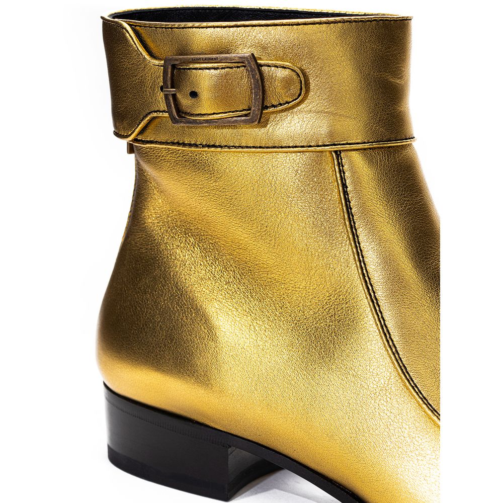 Saint Laurent Stivaletti Oro in Pelle con Punta Quadrata e Tacco 3 cm