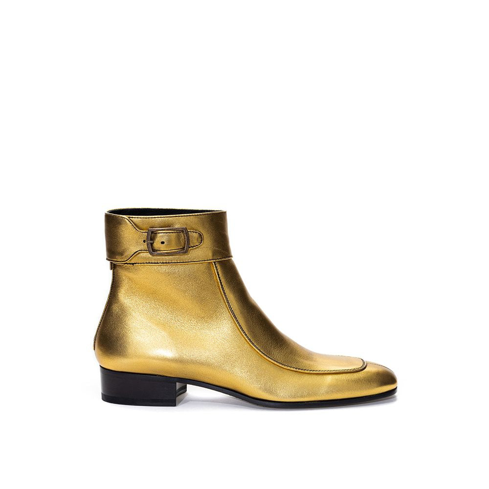 Saint Laurent Stivaletti Oro in Pelle con Punta Quadrata e Tacco 3 cm