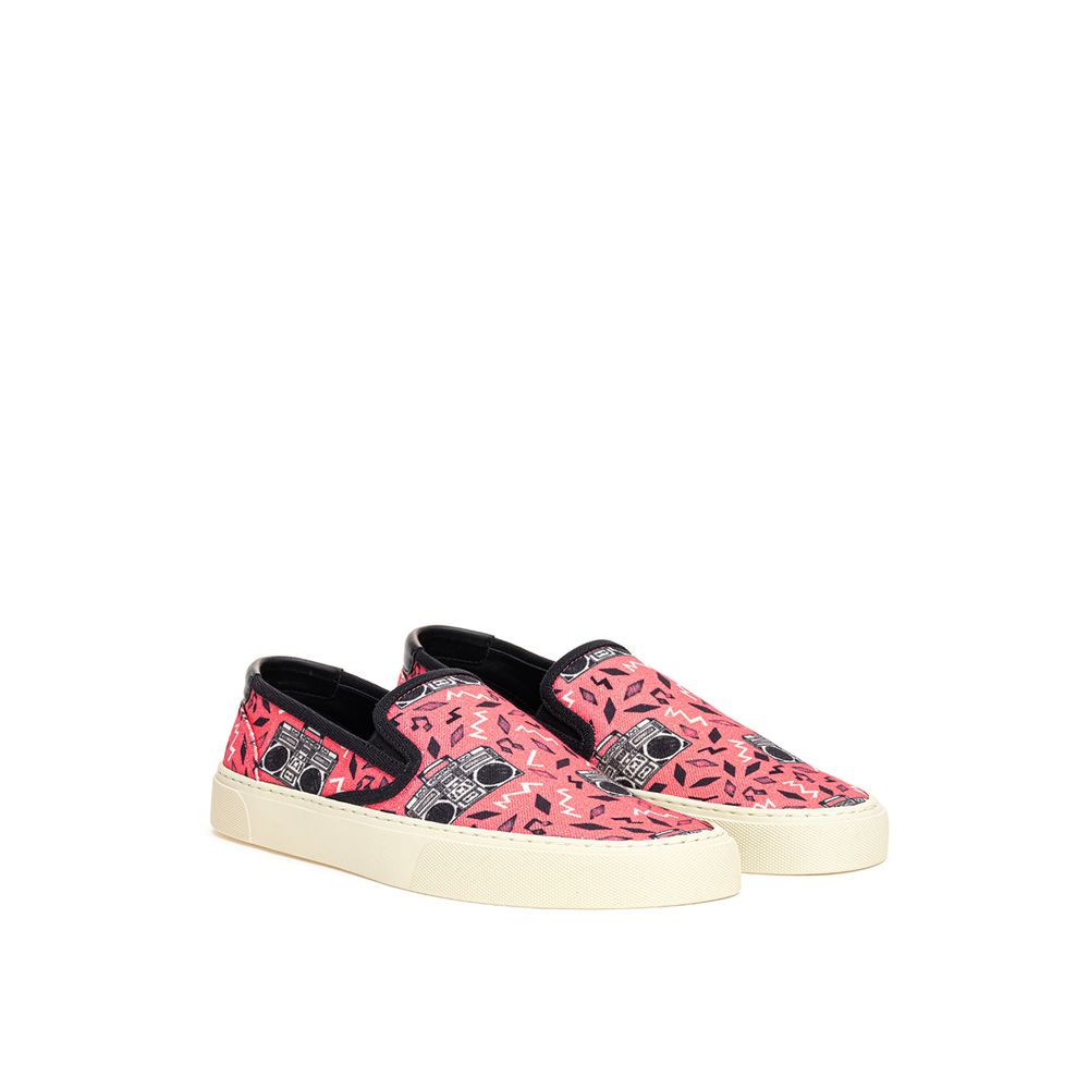 Saint Laurent Venice Slip-On Rosa in Tela Stampa Radio Tacco 3 cm