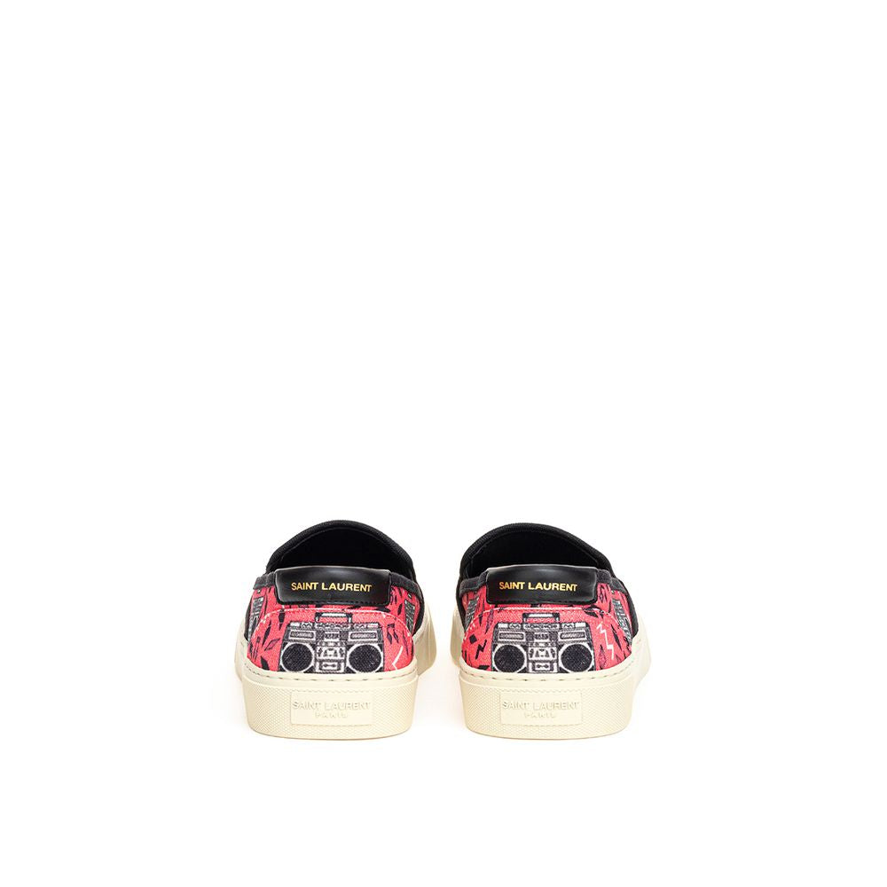 Saint Laurent Venice Slip-On Rosa in Tela Stampa Radio Tacco 3 cm