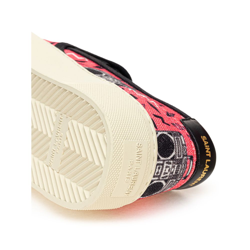 Saint Laurent Venice Slip-On Rosa in Tela Stampa Radio Tacco 3 cm