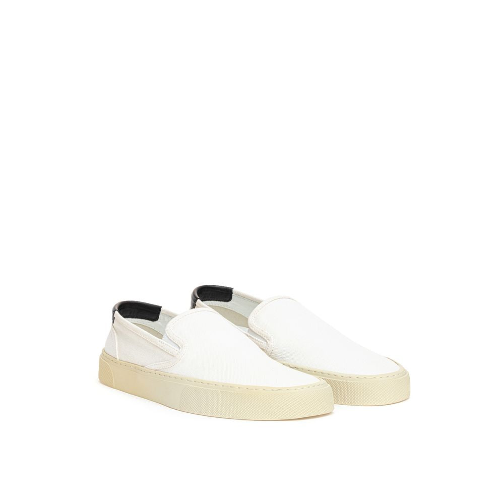 Saint Laurent Venice Slip-On in Tela Bianca con Tacco 3 cm