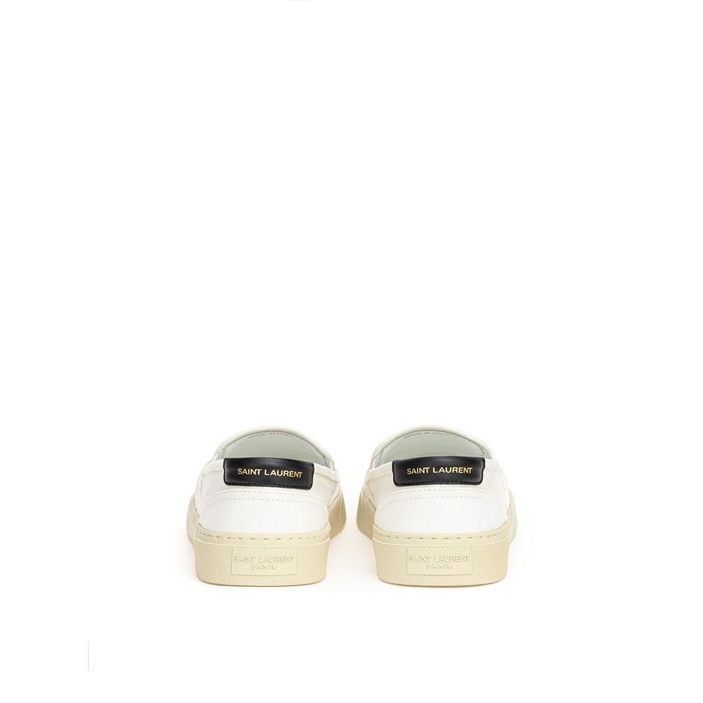 Saint Laurent Venice Slip-On in Tela Bianca con Tacco 3 cm
