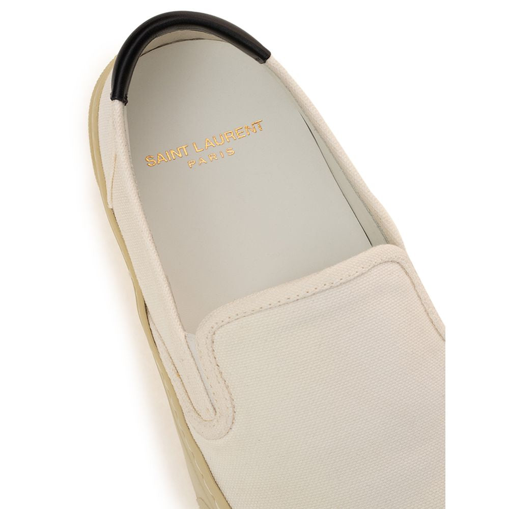 Saint Laurent Venice Slip-On in Tela Bianca con Tacco 3 cm