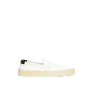 Saint Laurent Venice Slip-On in Tela Bianca con Tacco 3 cm