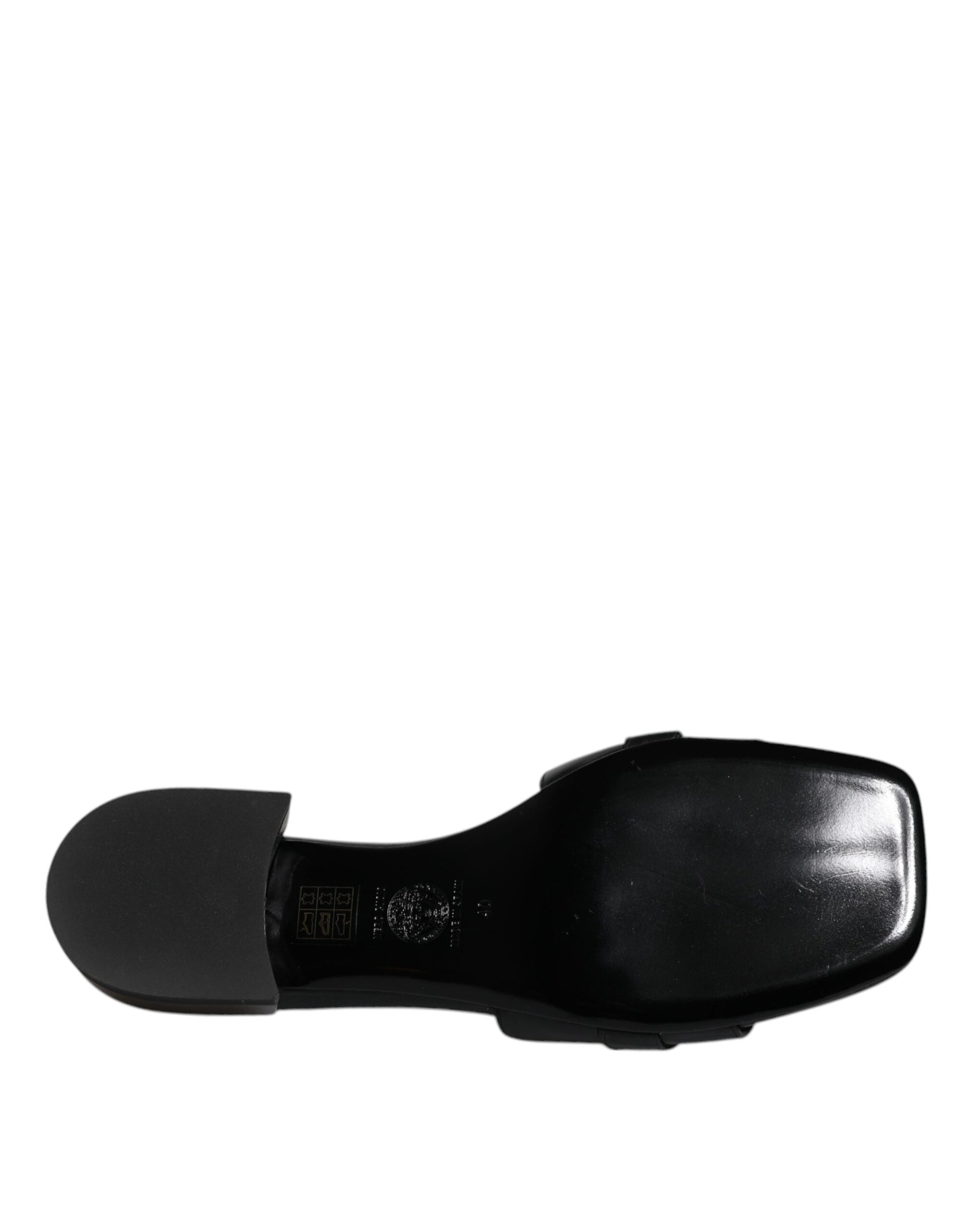 Sandali Slide Versace in Pelle Nera, Tacco Alto, Placca Logo Gold
