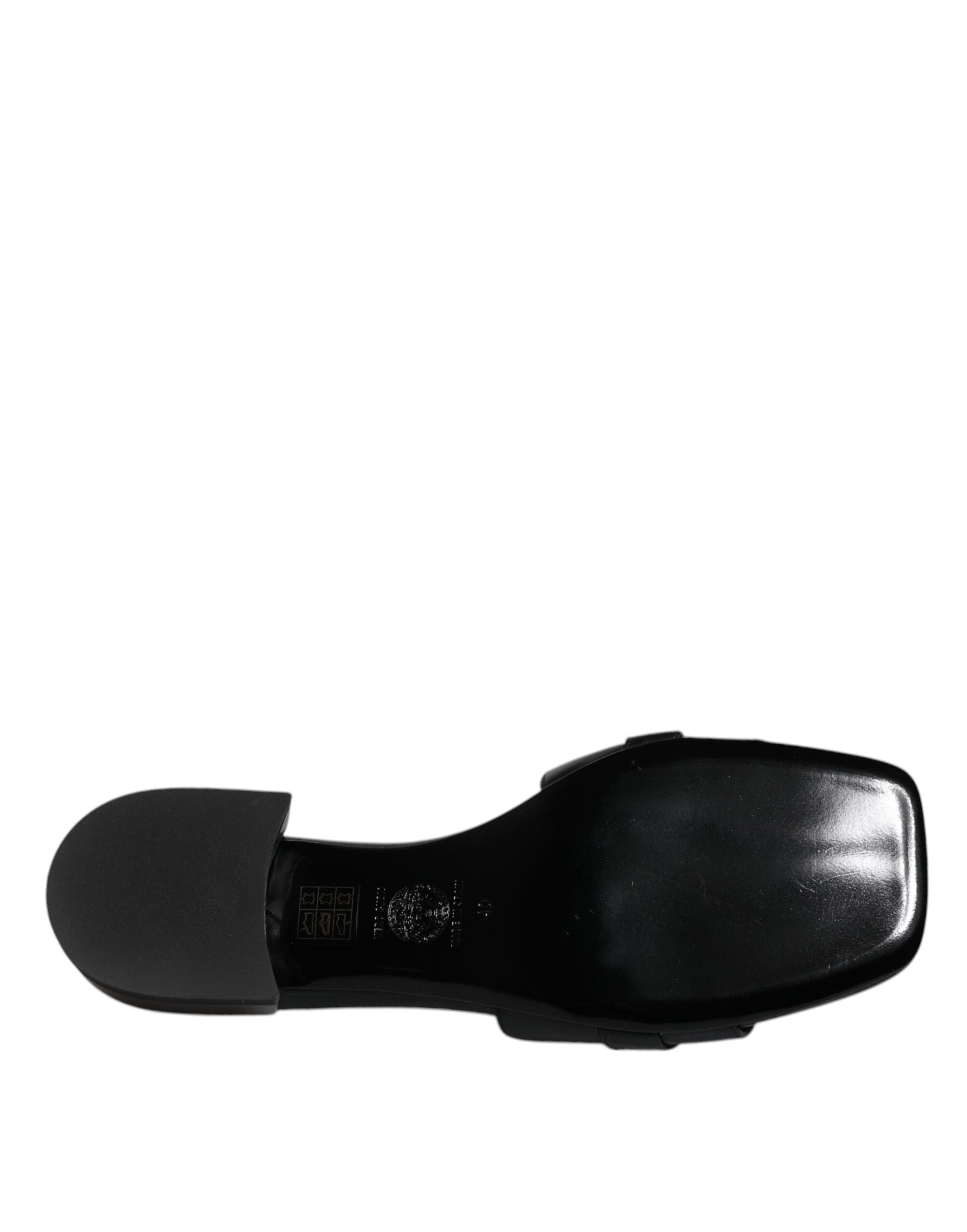 Sandali Slide Versace in Pelle Nera, Tacco Alto, Placca Logo Gold