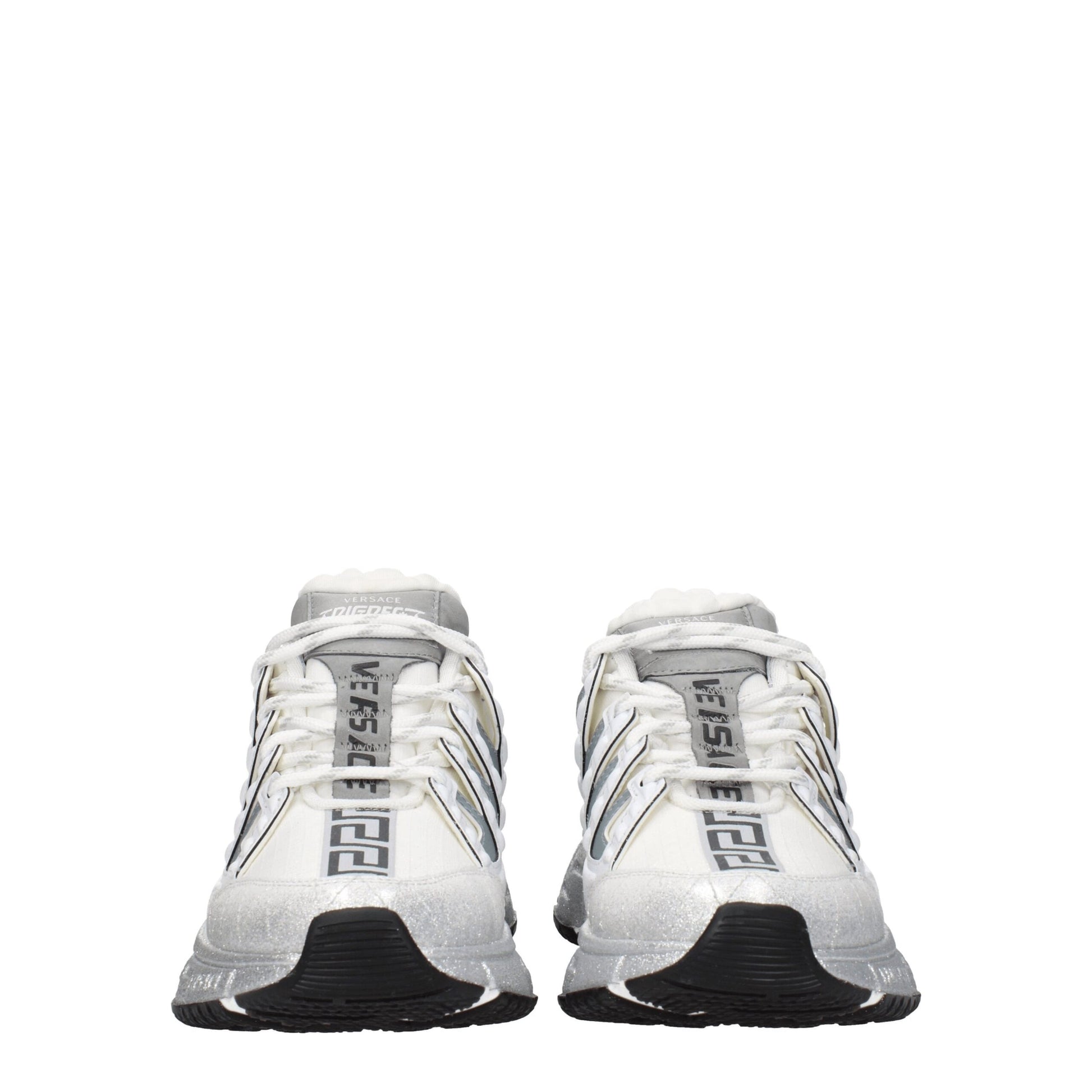 Sneakers Athletic Versace in Tessuto Bianco Greca e Dettagli Argento