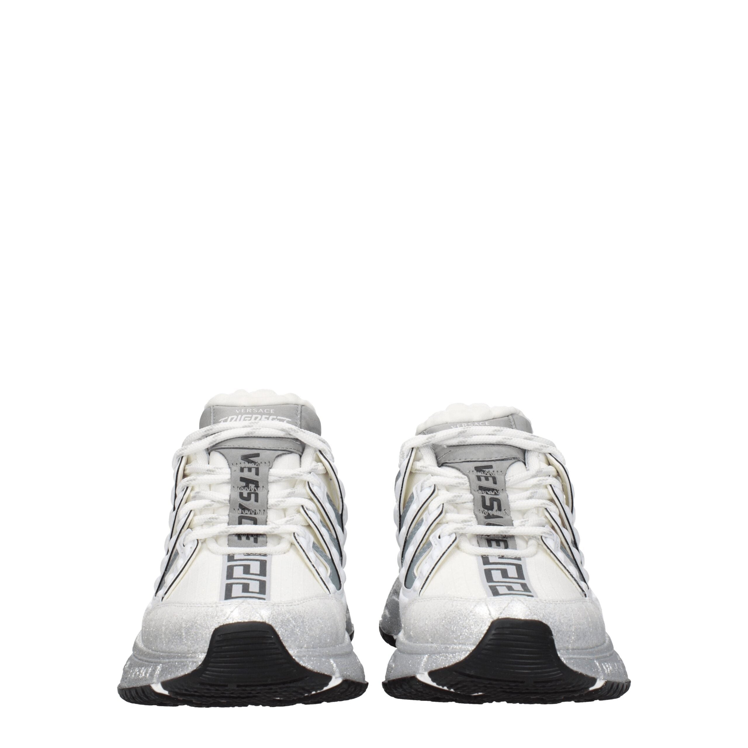 Sneakers Athletic Versace in Tessuto Bianco Greca e Dettagli Argento