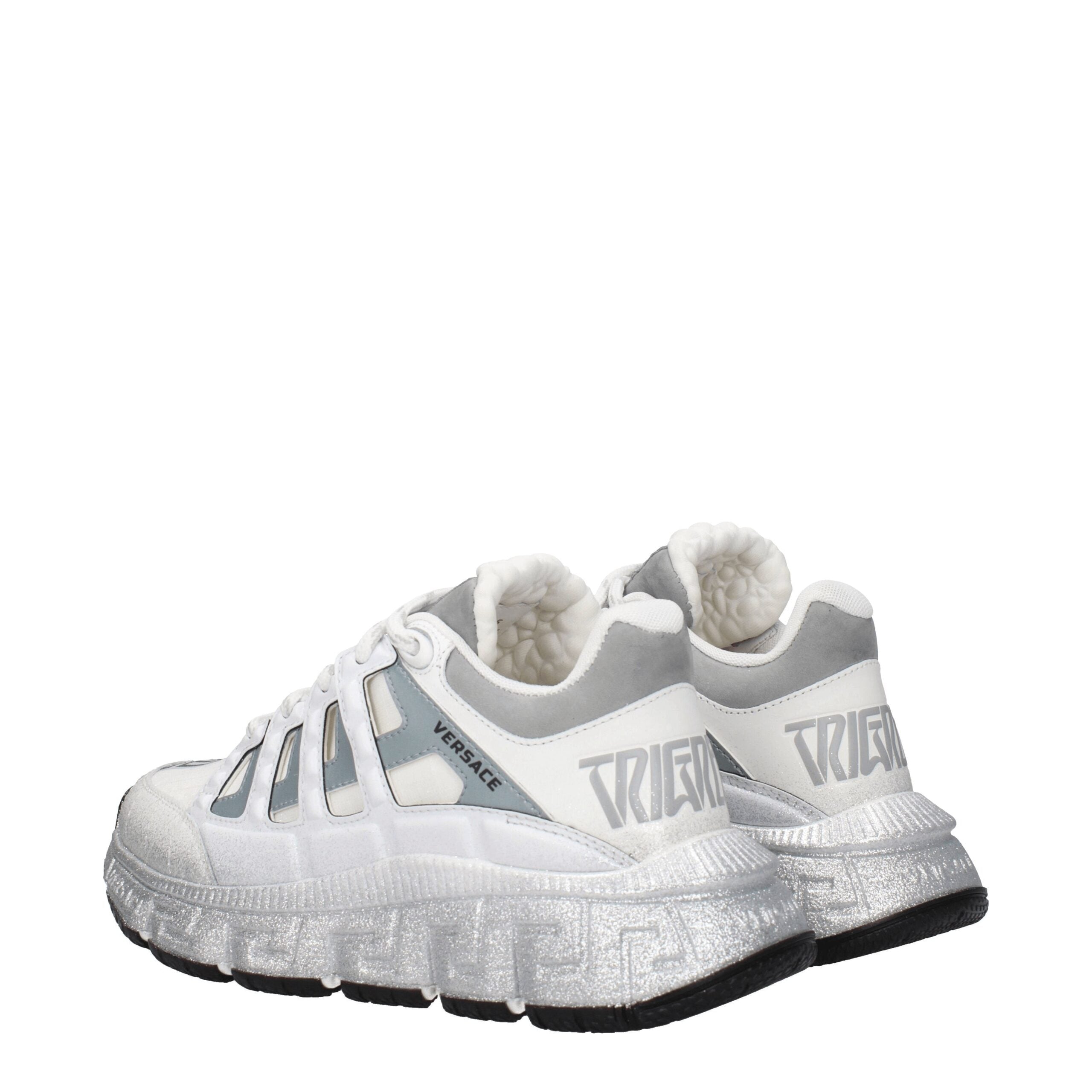 Sneakers Athletic Versace in Tessuto Bianco Greca e Dettagli Argento