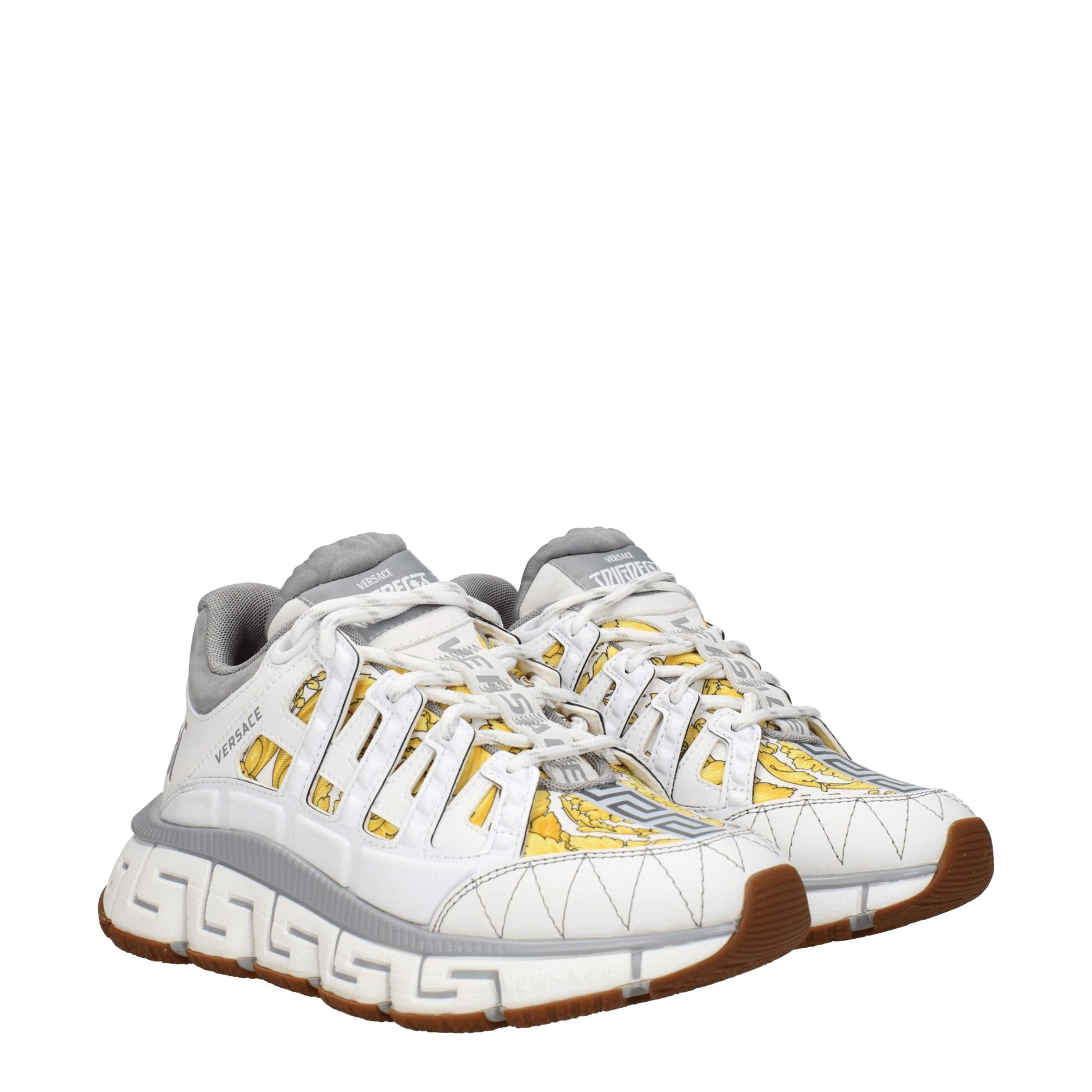 Sneakers Athletic Versace in Tessuto Bianco Greca e Dettagli Grigi
